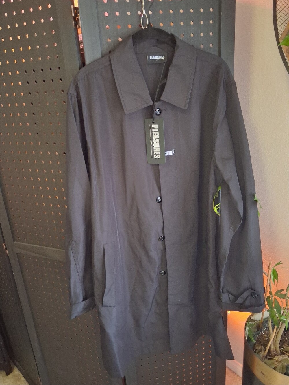 Men's Black Button-Up Nylon Jacket